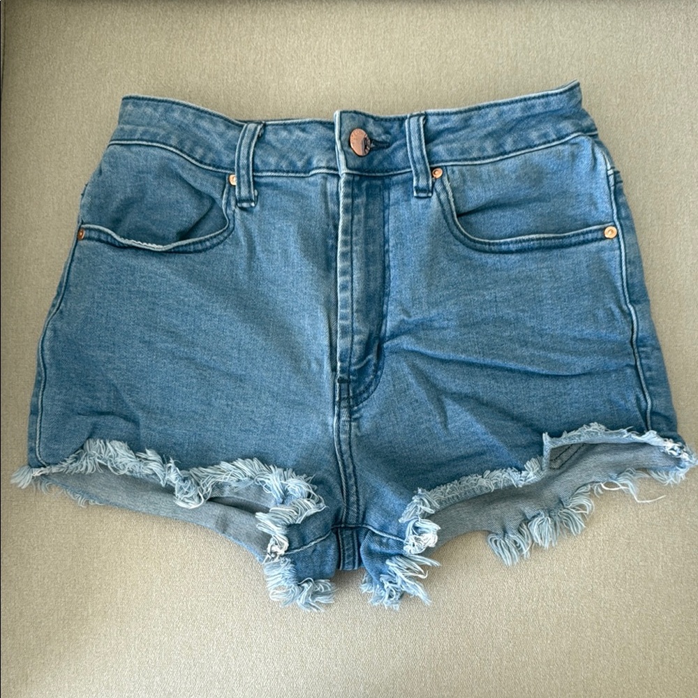 Denim Blue Frayed Hem Women's Shorts